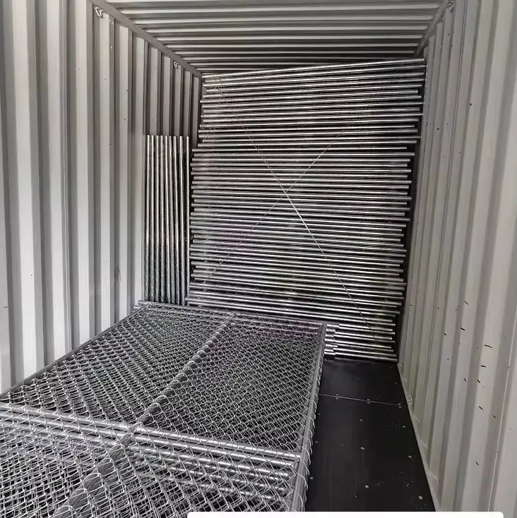 Temporary fence panels prepared for container loading