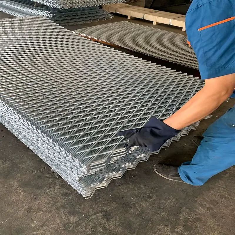 Expanded metal sheets stacked for sheet size and packing review